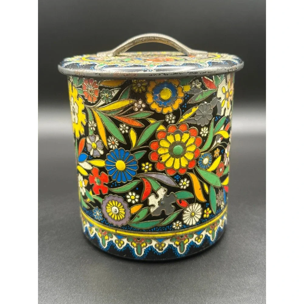 Vintage Daher Floral Metal Canisters Set of 3 Made in Holland Mid Century Tins